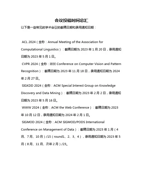 会议投稿时间总汇