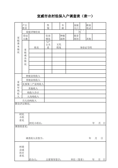 农村居民最低生活保障入户调查表
