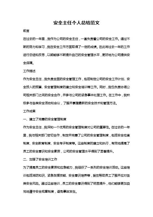 安全主任个人总结范文