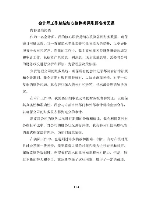 会计师工作总结细心核算确保账目准确无误