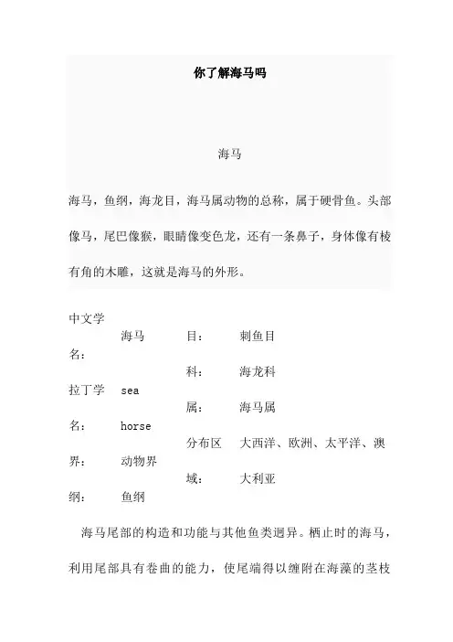 【课外阅读】你了解海马吗