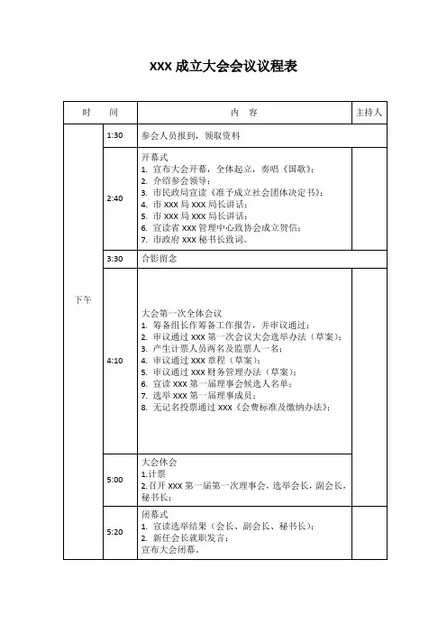 协会成立大会会议议程表