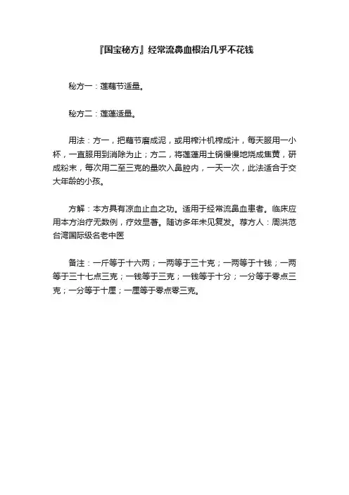 『国宝秘方』经常流鼻血根治几乎不花钱