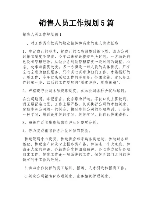 销售人员工作规划5篇