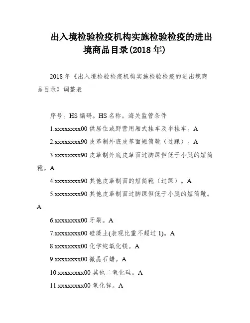 出入境检验检疫机构实施检验检疫的进出境商品目录(2018年)