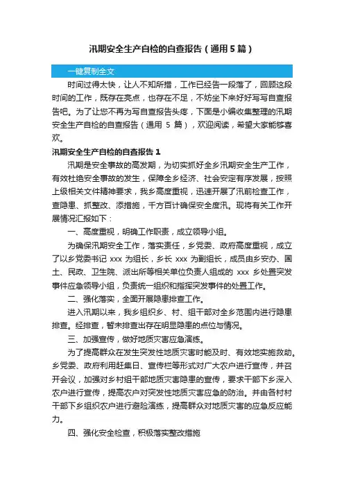 汛期安全生产自检的自查报告（通用5篇）