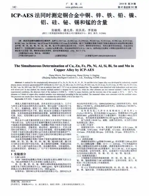 ICP-AES法同时测定铜合金中铜、锌、铁、铅、镍、铝、硅、铋、锡和锰的含量