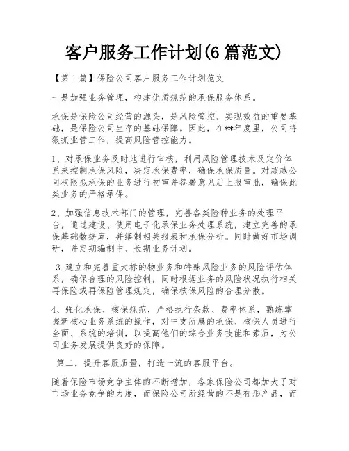 客户服务工作计划(6篇范文)