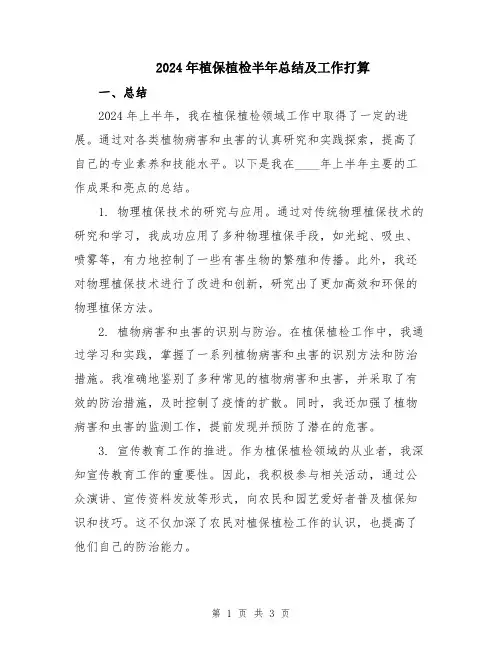 2024年植保植检半年总结及工作打算