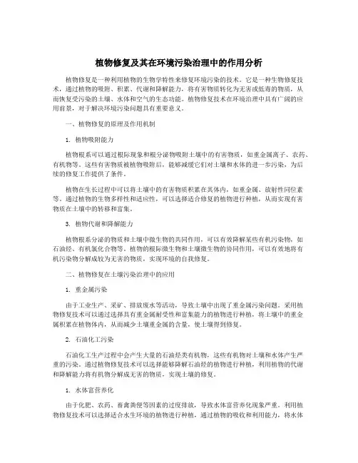 植物修复及其在环境污染治理中的作用分析