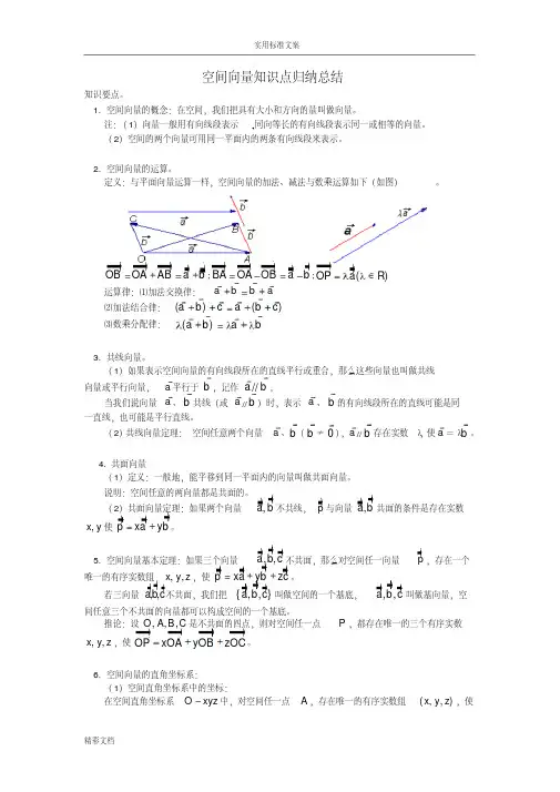 空间向量的知识点归纳的总结