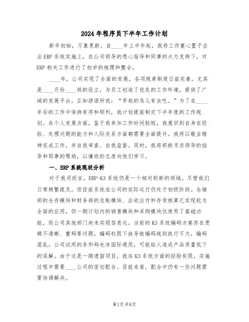 2024年程序员下半年工作计划(4篇)