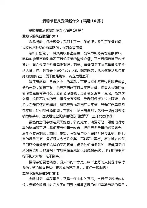 爱粮节粮从我做起作文（精选10篇）
