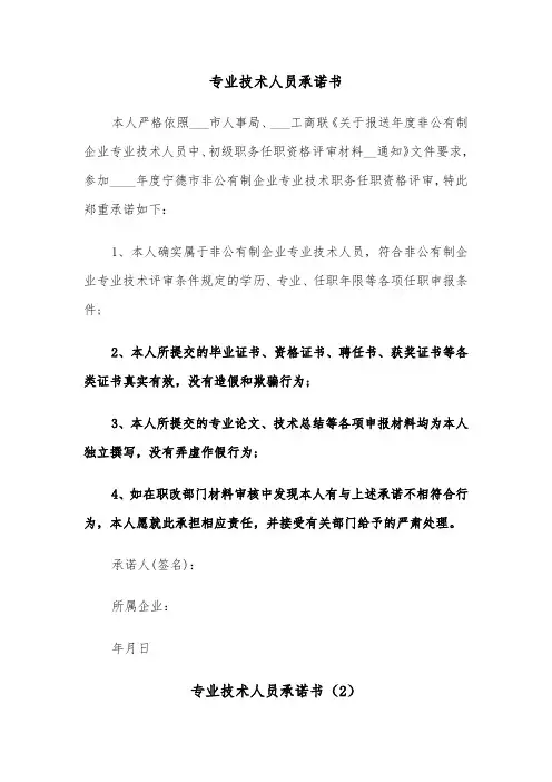 专业技术人员承诺书（2篇）