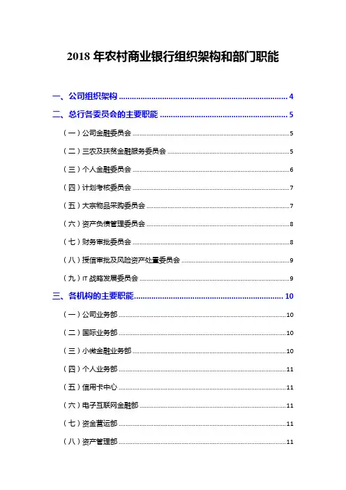 2018年农村商业银行组织架构和部门职能