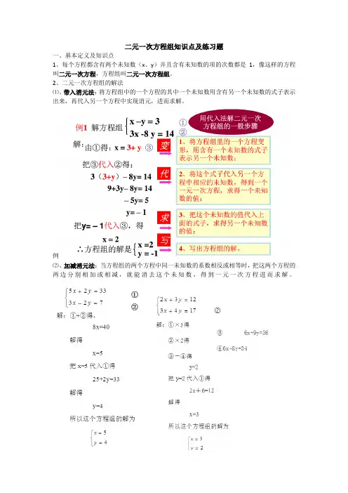 二元一次方程组知识点及练习题