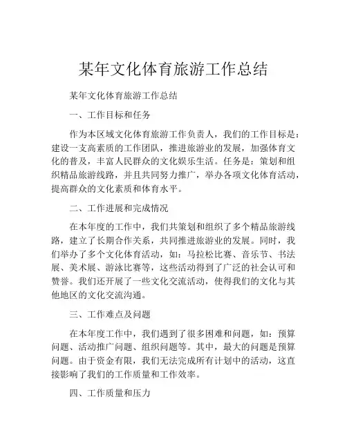 某年文化体育旅游工作总结