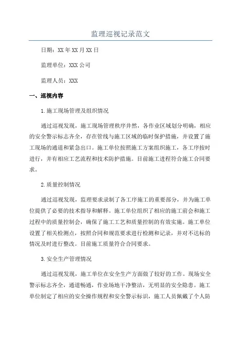 监理巡视记录范文