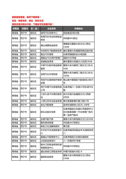 新版青海省西宁市城东区汽车维修企业公司商家户名录单联系方式地址大全217家