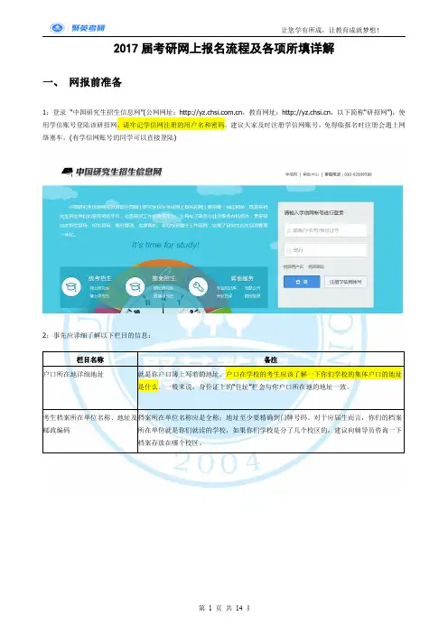 2017考研网上报名流程及各项所填详解