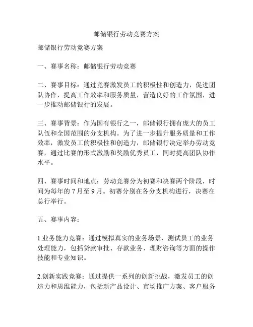 邮储银行劳动竞赛方案
