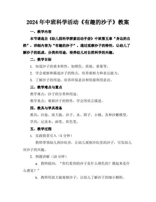 2024年中班科学活动《有趣的沙子》教案
