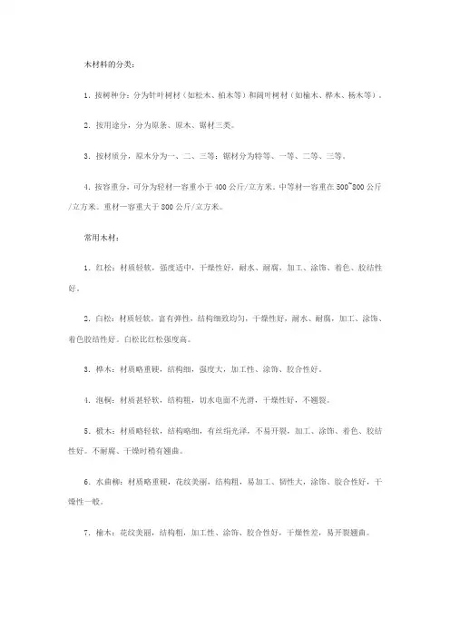 木材料的分类