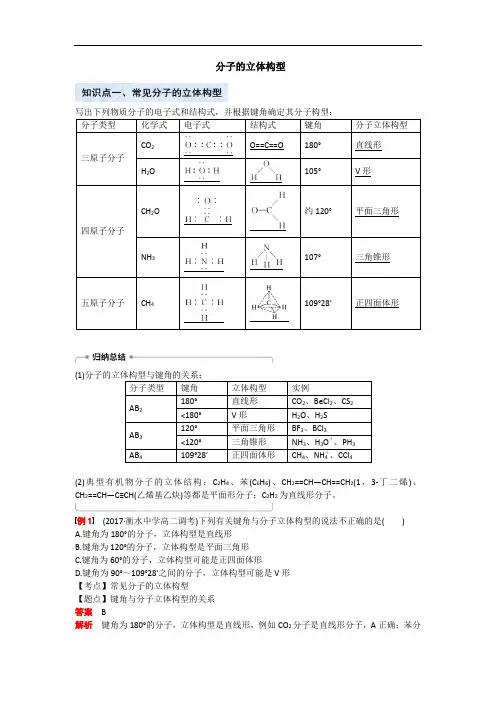 分子的立体构型(高考总复习)
