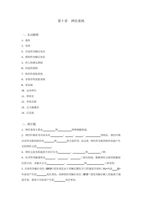 生理学试题及答案第十章神经系统