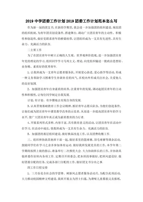 最新-2019中学团委工作计划 2019团委工作计划范本怎么写 精品
