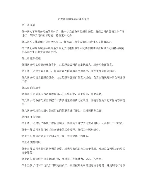 完善规章制度标准体系文件