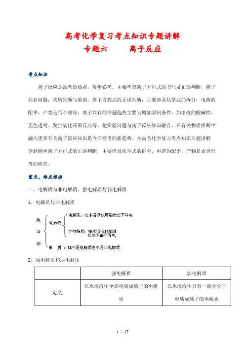 高考化学复习考点知识专题讲解06  离子反应