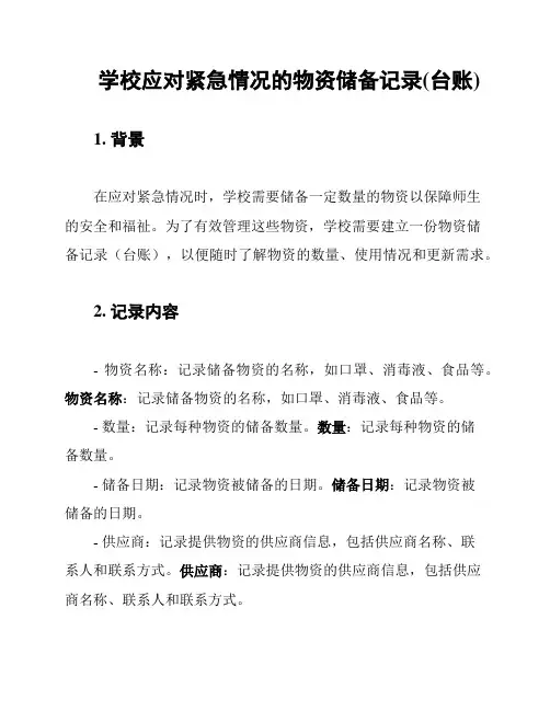 学校应对紧急情况的物资储备记录(台账)