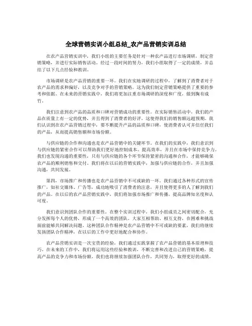 全球营销实训小组总结_农产品营销实训总结