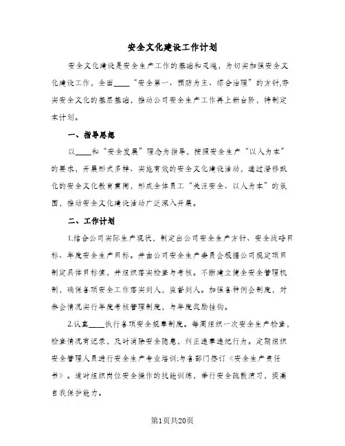 2024年安全文化建设工作计划（五篇）