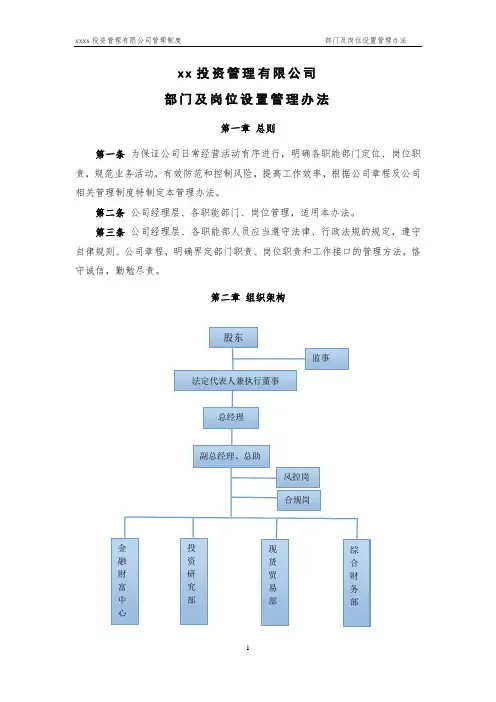 私募基金公司部门及岗位设置管理办法模版