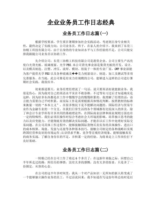 企业业务员工作日志经典