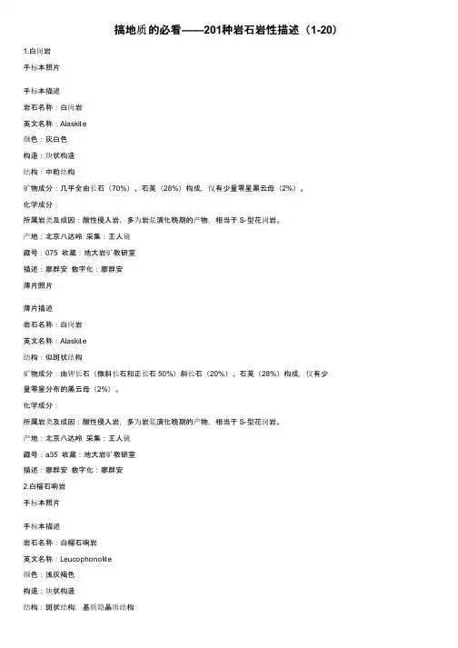 搞地质的必看——201种岩石岩性描述（1-20）