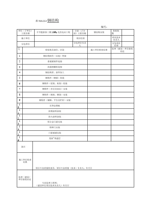 钢结构检验批表格