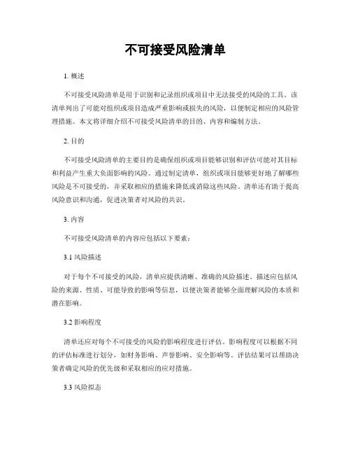 不可接受风险清单