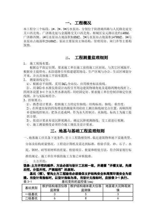污水泵站土建监理细则