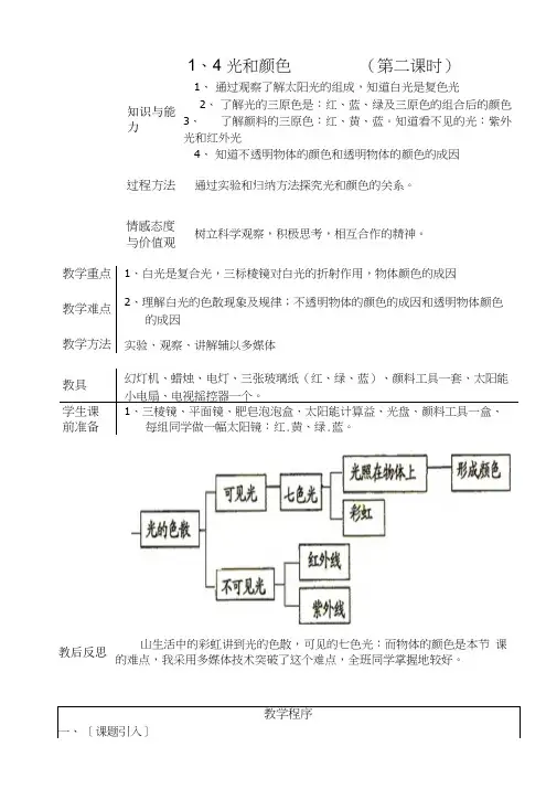 七年级科学下册 第二章 对环境的察觉 第4节 光和颜色名师教案第二课时 浙教版.doc