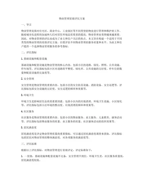物业管理星级评比方案