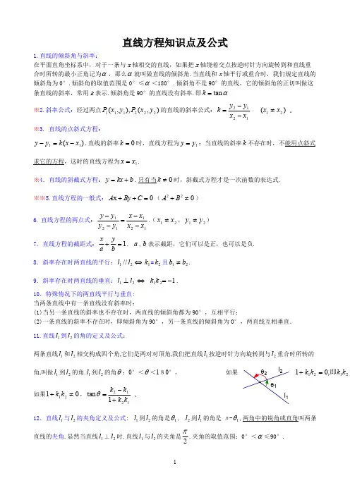 (完整版)直线与方程知识点及公式