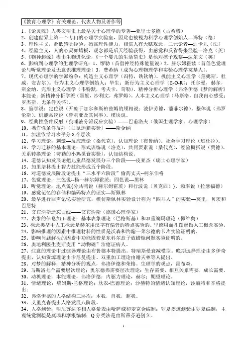 教育心理学有关理论代表人物及著作等