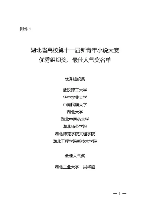 湖北高校新青年小说大赛获奖名单