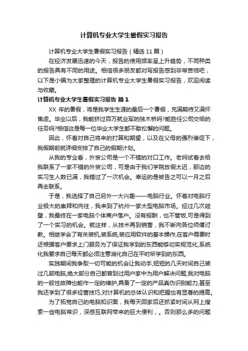 计算机专业大学生暑假实习报告