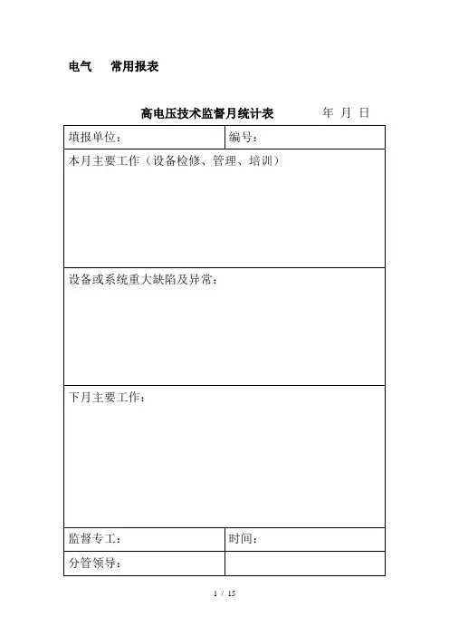 火电厂九项专业技术监督(电气监督报表)