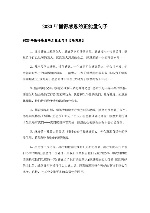 2023年个性_懂得感恩的正能量句子