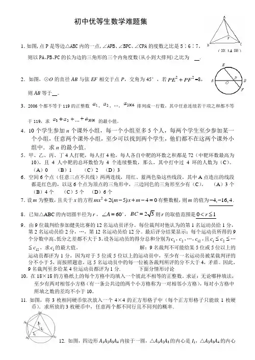 (word完整版)初中优等生数学-难题集